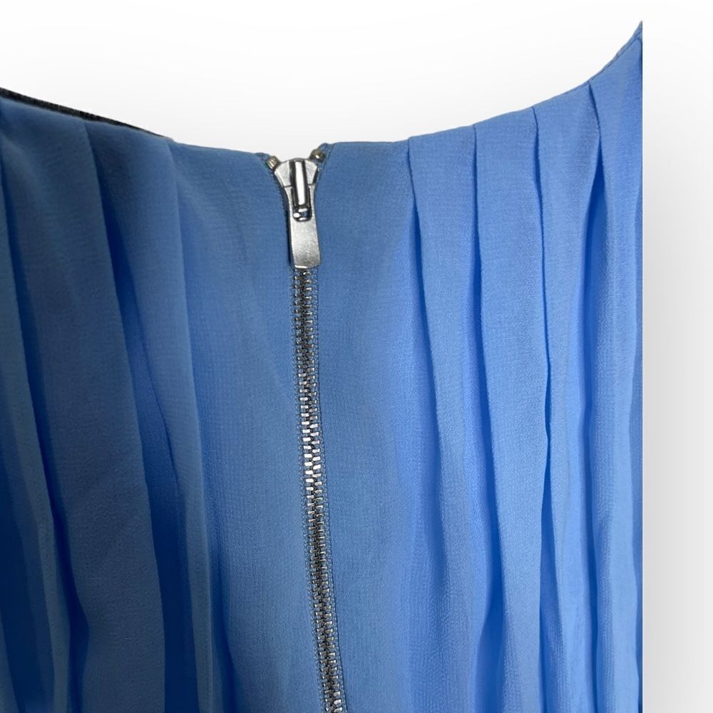 SANDRO Blue and White Scoop Neck Pleated Midi Length Dress Size Small - Picture 10 of 11